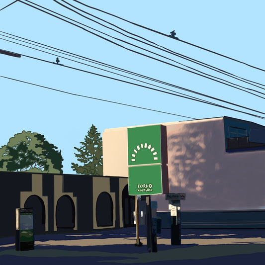 Digital illustration depicting an Italian bakery in Toronto, Forno Cultura.